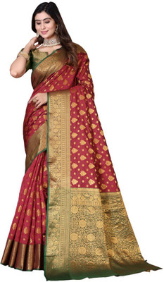 jayant creation Self Design, Woven Banarasi Silk Blend, Jacquard Saree(Red)