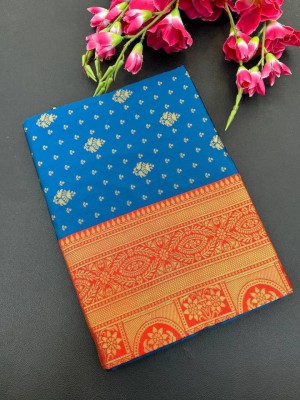 HANSIKA FASHION Printed Banarasi Raw Silk Saree(Pack of 2, Blue, Orange)