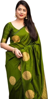 HouseOfCommon Woven, Self Design Banarasi Silk Blend Saree(Green)