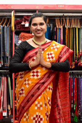 ETHNIC SAREES Bharat Printed Sambalpuri Pure Cotton Saree(Orange)