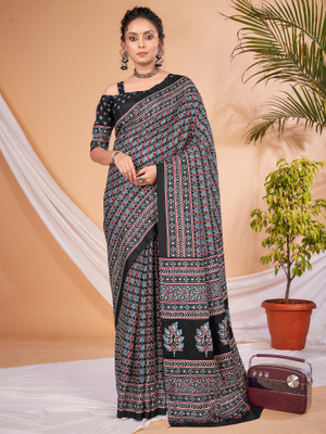 Ratnavati Digital Print Daily Wear Silk Blend Saree(Black)