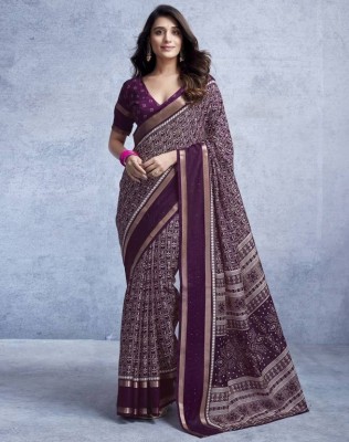 Sanjana Silks Printed Bollywood Art Silk, Silk Blend Saree(Purple)