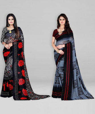 Leelavati Printed Daily Wear Georgette Saree(Pack of 2, Grey)