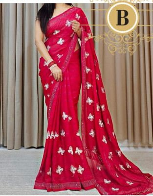 RadhikaPrints Printed Bollywood Chiffon Saree(Red)
