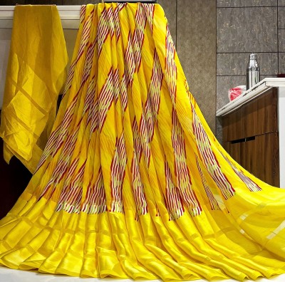 Bombey Velvat Fab Printed Bollywood Georgette, Art Silk Saree(Brown, Yellow)