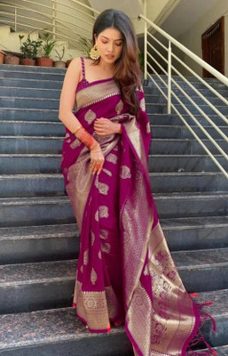 Foricory Woven Kanjivaram Pure Silk Saree(Purple)