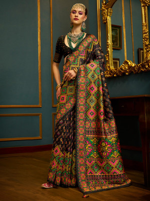 ANOUK Woven, Embellished Banarasi Silk Blend Saree(Black)