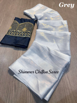 Riddhi textile Hub Woven Kanjivaram Chiffon Saree(Grey)