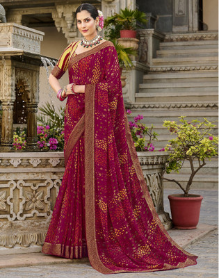 Satrani Geometric Print, Embellished, Printed Bollywood Georgette Saree(Red, Multicolor)