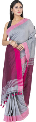 SAYAN CREATION Self Design Handloom Pure Cotton Saree(Grey, Pink)