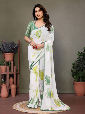 Divastri Printed, Embellished Bollywood Georgette, Silk Blend Saree(Green)