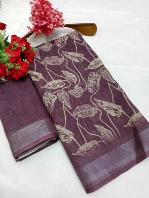 HouseOfCommon Printed Kanjivaram Linen, Cotton Linen Saree(Magenta)