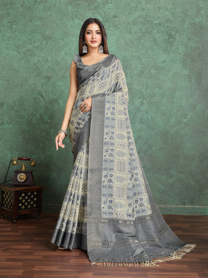 Divastri Digital Print, Printed Bollywood Tussar Silk Saree(Beige, Grey)