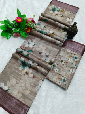 HouseOfCommon Printed Kanjivaram Linen, Cotton Linen Saree(Multicolor)