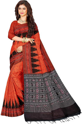 Shree Hari Printed Sambalpuri Cotton Blend Saree(Orange)
