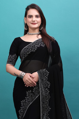SHELDROM MART Embellished Bollywood Georgette Saree(Black)