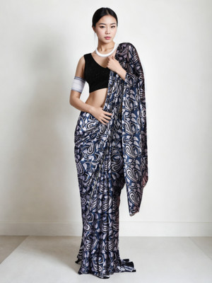 Divastri Printed Bollywood Silk Blend Saree(Blue)