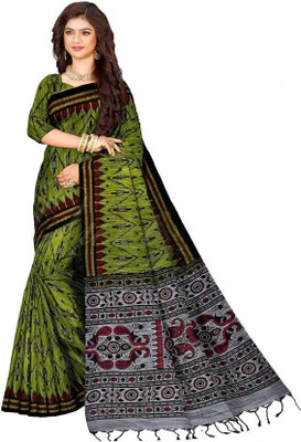 DURGA SAREE MALL Printed Sambalpuri Pure Cotton Saree(Light Green)