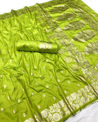 KASHTBHANJAN ETHNICWEAR Printed Banarasi Satin Saree(Green)
