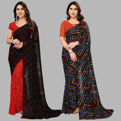 kashvi sarees Printed Daily Wear Georgette Saree(Pack of 2, Red, Black, Multicolor)