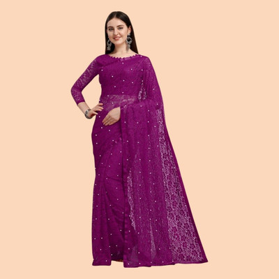 Norraflex Self Design Bollywood Net Saree(Purple)