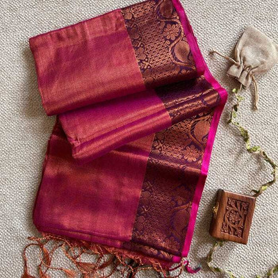 sourav biswas Self Design Handloom Tissue Saree(Multicolor)