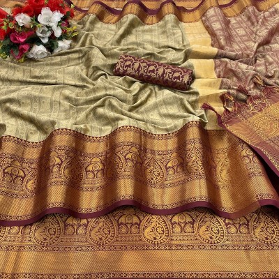 Apnisha Woven Banarasi Art Silk Saree(Beige, Maroon)