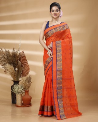 DipDiya Printed Tant Pure Cotton Saree(Orange)