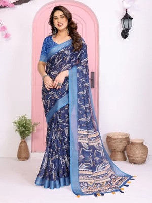 Pari Prints Woven Bollywood Cotton Linen Saree(Multicolor)