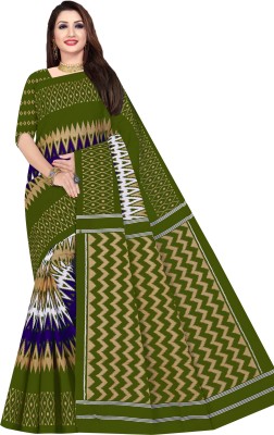 SARITA SAREES Printed Sambalpuri Pure Cotton Saree(Light Green, Purple)