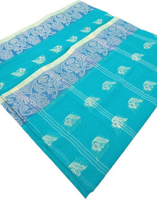 KhayaFashion Woven Tant Pure Cotton Saree(Pack of 2, Light Blue)