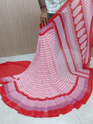 HouseOfCommon Printed Bollywood Georgette Saree(Red)