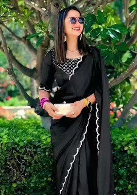 Kathiyawade Solid/Plain Banarasi Georgette Saree(Black)