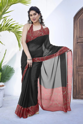 MIRCHI FASHION Solid/Plain Daily Wear Chiffon, Georgette Saree(Black, Maroon)