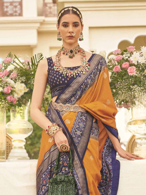 Sareemall Woven Patola Silk Blend Saree(Orange)