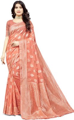 Suntex Woven Banarasi Cotton Blend Saree(Orange)