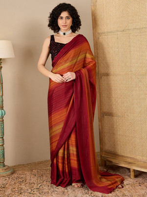 Divastri Solid/Plain Bollywood Georgette Saree(Maroon)