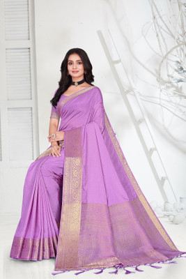 Aarunika SBT Solid/Plain, Woven Bollywood Pure Silk Saree(Purple)