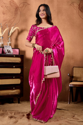 Disha Fashion Solid/Plain Bollywood Art Silk Saree(Red)
