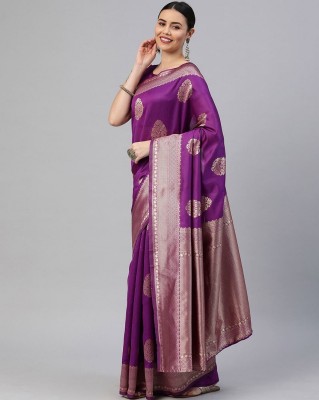 HouseOfCommon Woven Kanjivaram Silk Blend Saree(Purple)