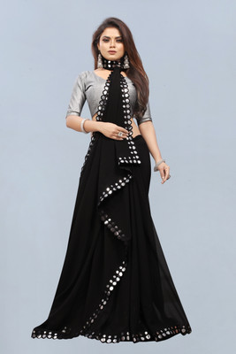 Laddu creation Self Design, Solid/Plain Bollywood Georgette, Silk Blend Saree(Black)