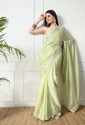 Mionas Embroidered Bollywood Chiffon Saree(Light Green)