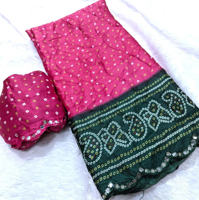 Yogik Creation Embellished Bandhani Art Silk Saree(Pink)