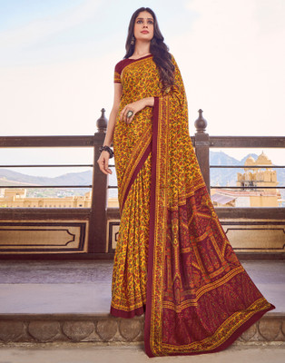 all about you Printed Daily Wear Crepe Saree(Mustard, Maroon, Multicolor)
