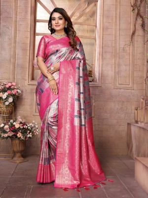 Tasrika Woven Banarasi Silk Blend Saree(Pink)