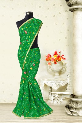 Divastri Printed Bandhani Georgette Saree(Green)