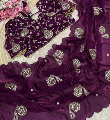 Mortile Designer Studio Embroidered Bollywood Georgette Saree(Maroon)