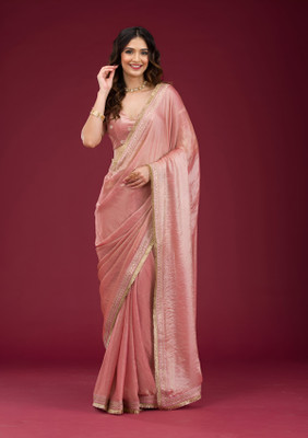 Bhojal Creation Embroidered Bollywood Silk Blend Saree(Orange)
