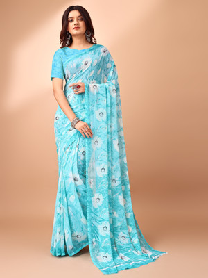 VIBHAGYAA Printed Daily Wear Chiffon Saree(Light Blue)