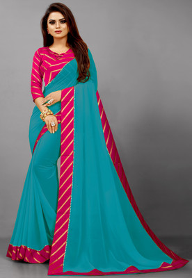 Rashiklal & Co. Self Design Bollywood Georgette Saree(Light Blue)